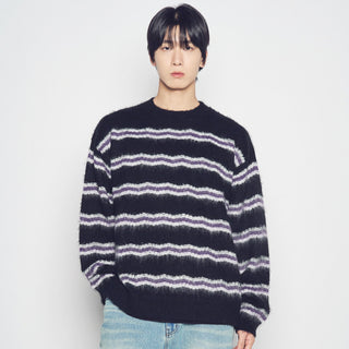WAVE STRIPE MOHAIR KNIT BLACK