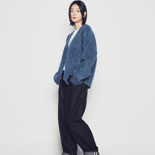 V NECK SOLID CARDIGAN BLUE