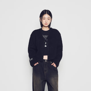 WOMAN V NECK CROP SOLID CARDIGAN BLACK