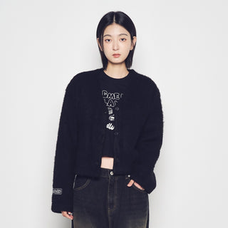 WOMAN V NECK CROP SOLID CARDIGAN BLACK