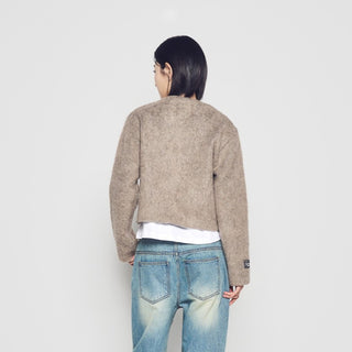 WOMAN V NECK CROP SOLID CARDIGAN COCOA