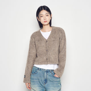 WOMAN V NECK CROP SOLID CARDIGAN COCOA