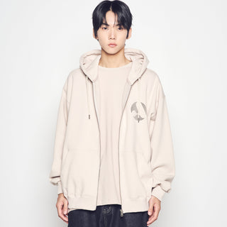 A SYMBOL CIRCLE NAPPING HOODIE ZIP UP ESSENTIAL BEIGE