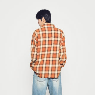 DISTRESSED CHECK COTTON SHIRT ORANGE