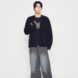 V NECK SOLID CARDIGAN BLACK