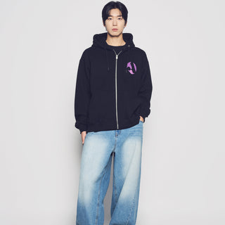 A SYMBOL CIRCLE NAPPING HOODIE ZIP UP BLACK