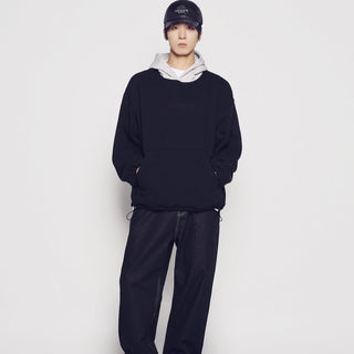 WOVEN QUILTING WIDE HOODIE BLACK