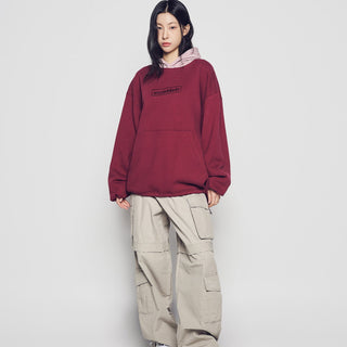 WOVEN QUILTING WIDE HOODIE WINE