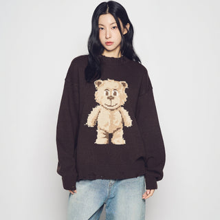 DISTRESSED BEAR WOOL KNIT BROWN
