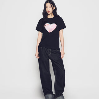 WOMAN HEART DOUGHNUT SHORT SLEEVE T-SHIRT BLACK