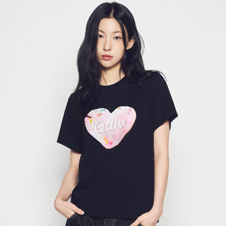 WOMAN HEART DOUGHNUT SHORT SLEEVE T-SHIRT BLACK