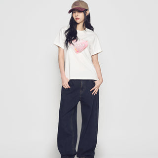 WOMAN HEART DOUGHNUT SHORT SLEEVE T-SHIRT CREAM