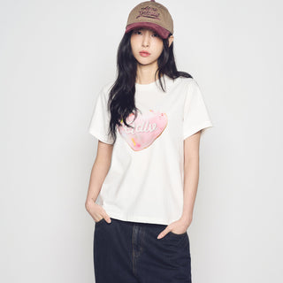 WOMAN HEART DOUGHNUT SHORT SLEEVE T-SHIRT CREAM