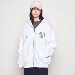 A SYMBOL CIRCLE NAPPING HOODIE ZIP UP WHITE