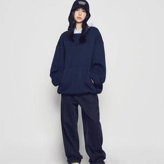 WOVEN QUILTING WIDE HOODIE DARK NAVY