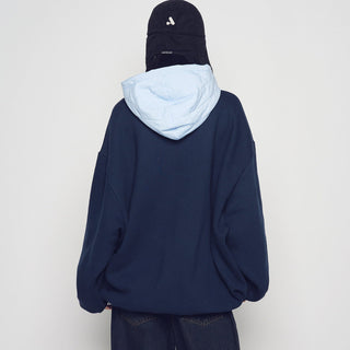 WOVEN QUILTING WIDE HOODIE DARK NAVY
