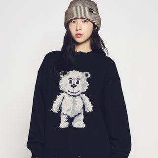 DISTRESSED BEAR WOOL KNIT BLACK