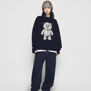 DISTRESSED BEAR WOOL KNIT BLACK