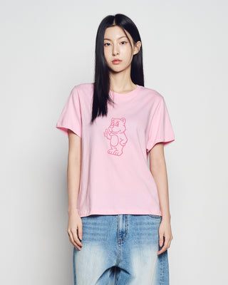 WOMAN BASIC AC BEAR SHORT SLEEVE T-SHIRT LIGHT PINK