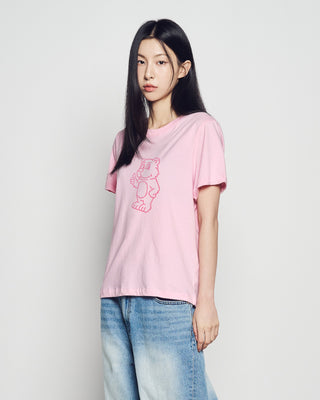 WOMAN BASIC AC BEAR SHORT SLEEVE T-SHIRT LIGHT PINK