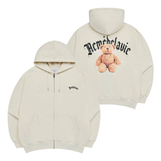 GOLD CHAIN BEAR DOLL HOODIE ZIP UP CREAM