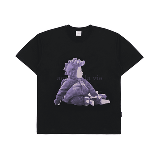 BABY FACE PURPLE DINOSAUR SHORT SLEEVE T-SHIRT BLACK