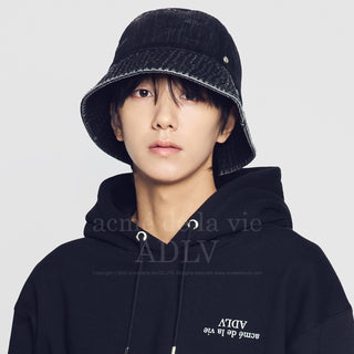 DAMAGE WASHING DENIM BUCKET HAT BLACK