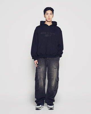 TWO TONE THICK PRINT HOODIE BLACK