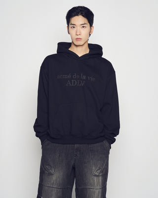 TWO TONE THICK PRINT HOODIE BLACK