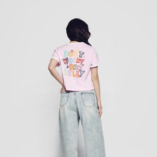 BELLY COLLAGE LOGO CROP SHORT SLEEVE T-SHIRT LIGHT PINK