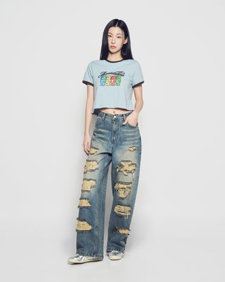 WOMAN AC BEAR CROP RINGER T-SHIRT DARK MINT