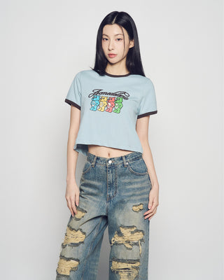 WOMAN AC BEAR CROP RINGER T-SHIRT DARK MINT