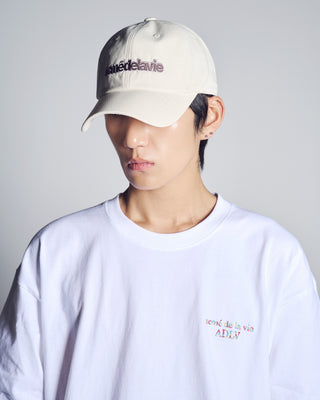 TWO COLOR EMBROIDERY BASIC BALL CAP CREAM