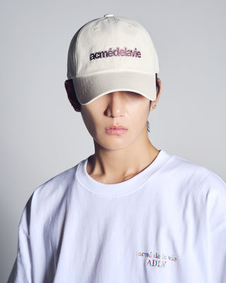 TWO COLOR EMBROIDERY BASIC BALL CAP CREAM