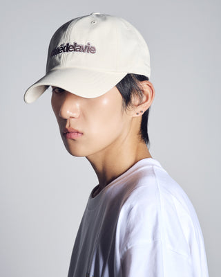 TWO COLOR EMBROIDERY BASIC BALL CAP CREAM