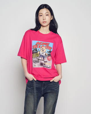 MAGAZINE AC BEAR SHORT SLEEVE T-SHIRT HOT PINK