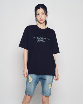 DOUBLE EFFECT SHORT SLEEVE T-SHIRT BLACK