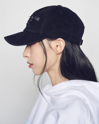 FABRIC LOGO APPLIQUE BALL CAP BLACK
