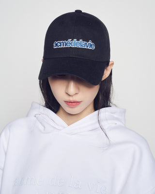 TWO COLOR EMBROIDERY BASIC BALL CAP BLACK