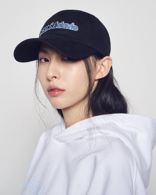 TWO COLOR EMBROIDERY BASIC BALL CAP BLACK