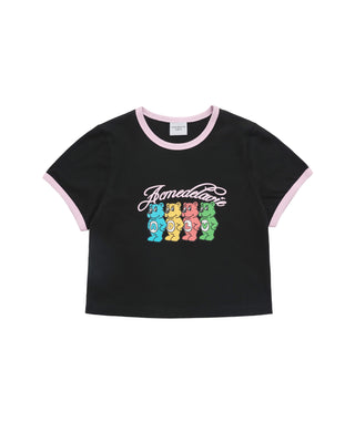 WOMAN AC BEAR CROP RINGER T-SHIRT BLACK