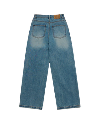 WOMAN OPEN CUTTING DENIM PANTS BLUE