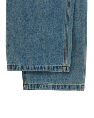WOMAN OPEN CUTTING DENIM PANTS BLUE