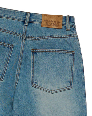 WOMAN OPEN CUTTING DENIM PANTS BLUE