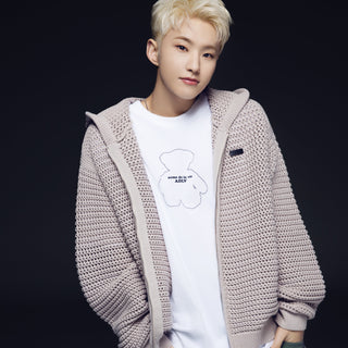 SOLID KNIT HOODIE ZIP UP LIGHT BEIGE