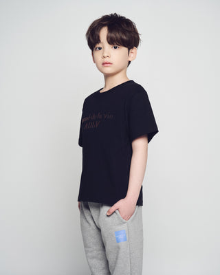 KIDS TWO TONE LOGO LETTERING SHORT SLEEVE T-SHIRT BLACK