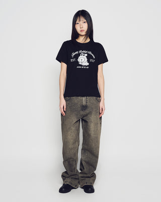 WOMAN BROWN LINE FRIENDS SHORT SLEEVE T-SHIRT BLACK