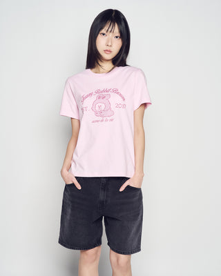 WOMAN BROWN LINE FRIENDS SHORT SLEEVE T-SHIRT LIGHT PINK