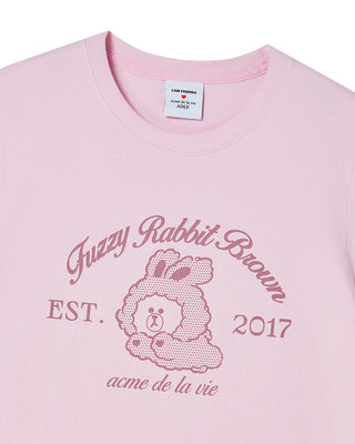 WOMAN BROWN LINE FRIENDS SHORT SLEEVE T-SHIRT LIGHT PINK