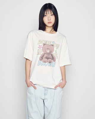LINE FRIENDS BROWN STAR SHORT SLEEVE T-SHIRT CREAM